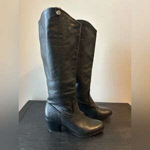 Frye Jolene Black Leather Knee High Leather Pull On Boots Women’s Size 9 B20